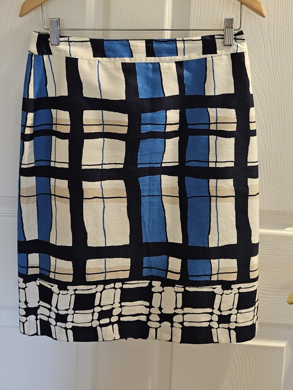 Van Heusen Blue and White Graphic Grid Pencil Skirt